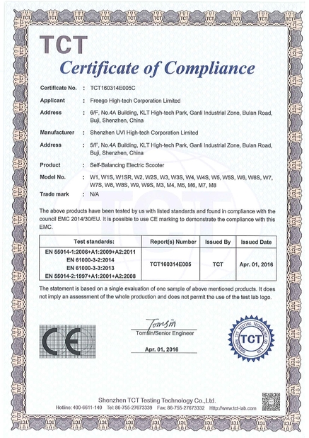 China Freego High-Tech Corporation Limited Co., Ltd. Certificações